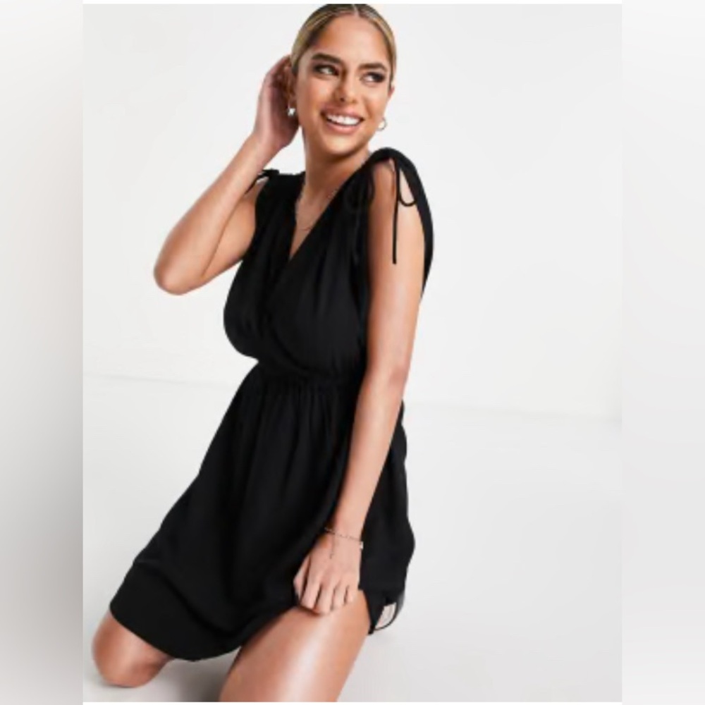 ASOS DESIGN Fuller Bust gathered detail mini beach dress in black